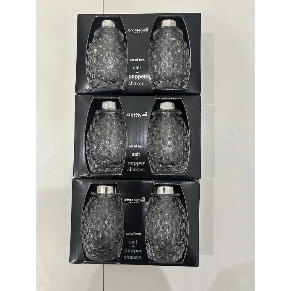 (3) John & Michael Textured Glass Salt Pepper Shaker Restaurant Catering Wedding